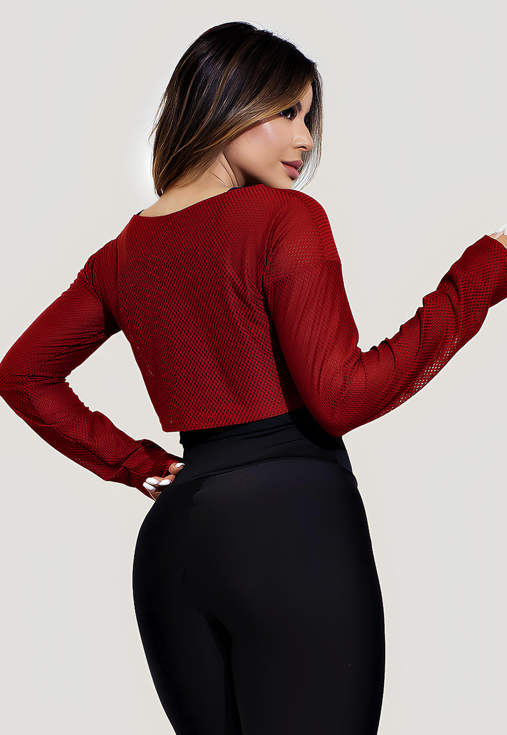 Top Cropped Manga Longa Tela Dry Fit – Terra Cota