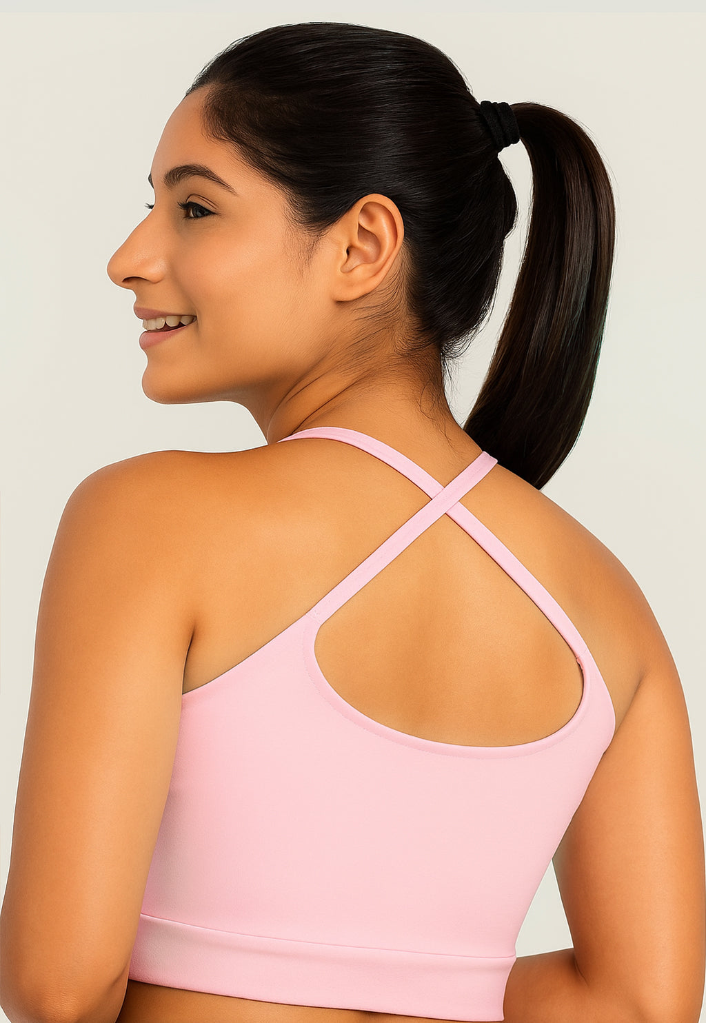 Top Cropped Fitness Alcinhas nas Costas Rose Cruzado