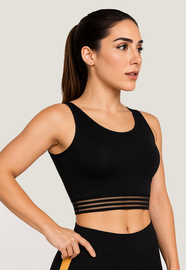 Top Cropped Fitness Detalhe Elástico Preto