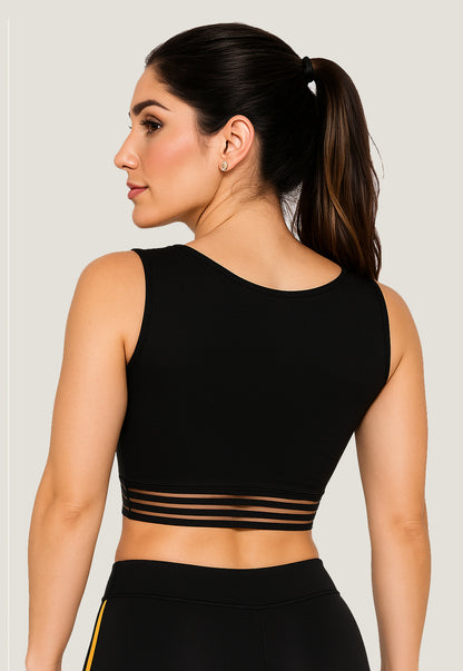 Top Cropped Fitness Detalhe Elástico Preto