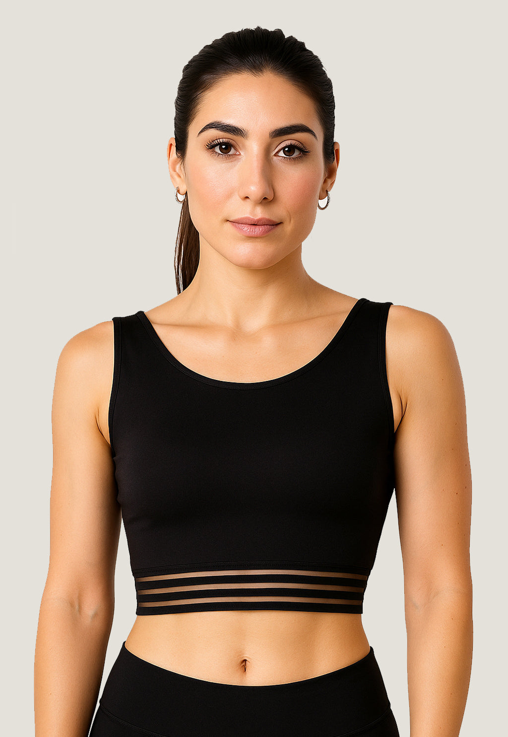 Top Cropped Fitness Detalhe Elástico Preto