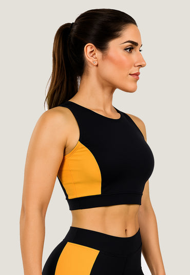 Top Cropped Fitness Detalhe Amarelo