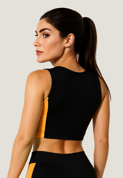 Top Cropped Fitness Detalhe Amarelo