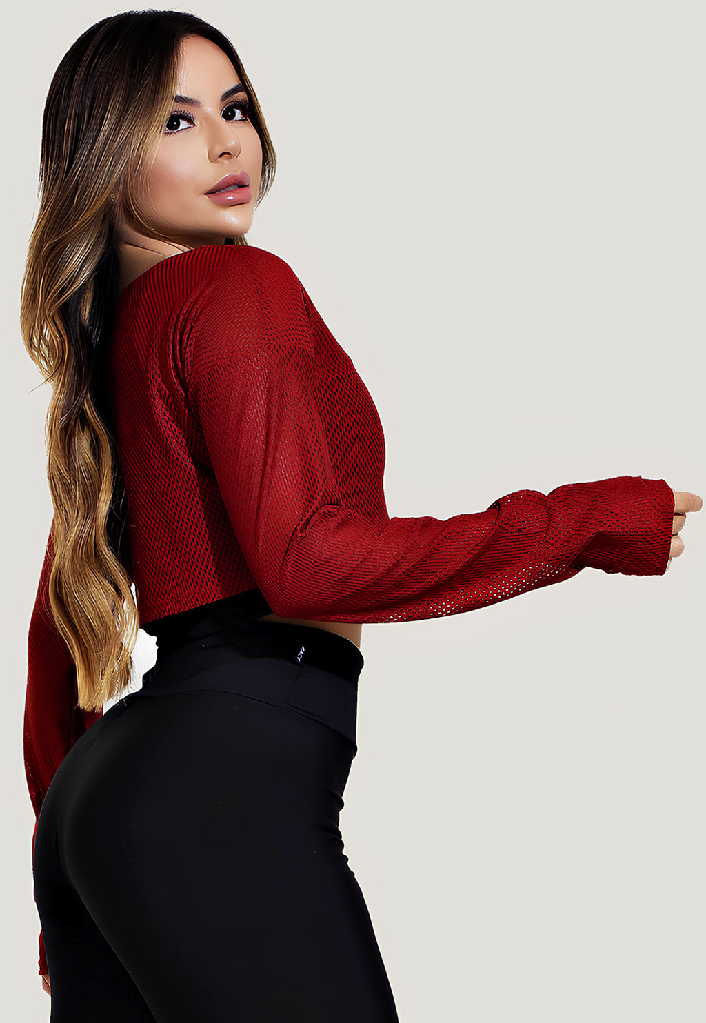 Top Cropped Manga Longa Tela Dry Fit – Terra Cota