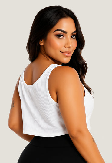 Blusinha Cropped Branco Canelado com Top Preto