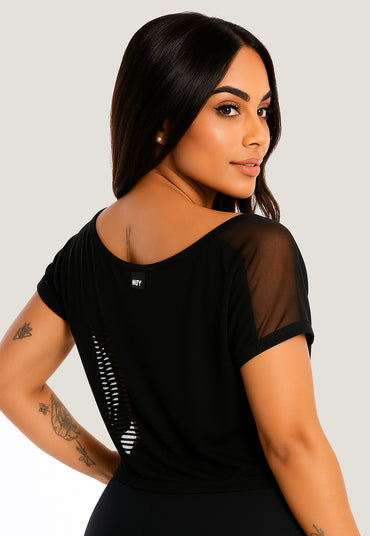 Cropped Fitness Transparente com Top Preto