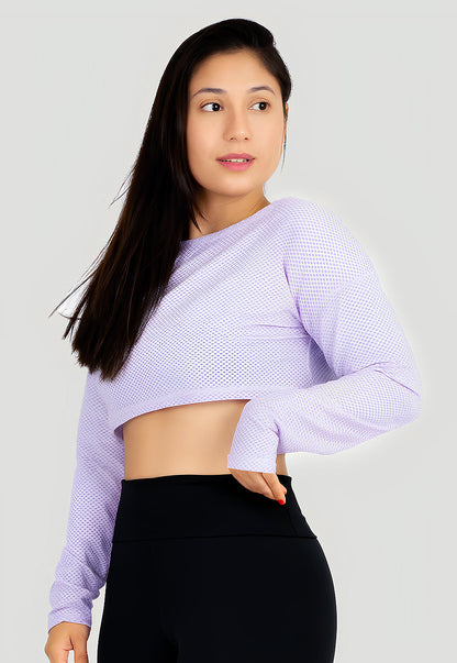 Top Cropped Manga Longa Tela Dry Fit – Lilás