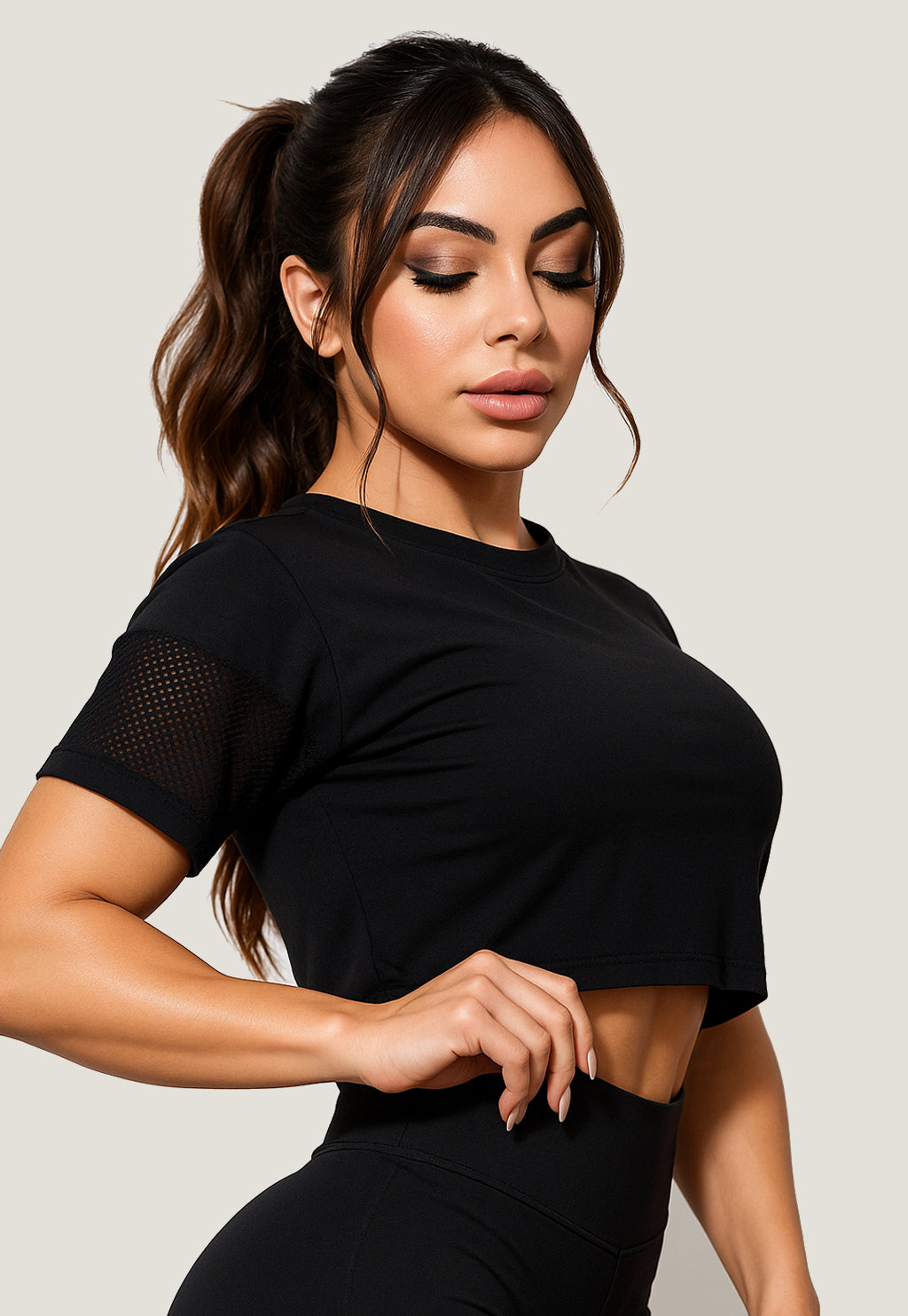 Cropped Fitness Ombro de Tela Preto