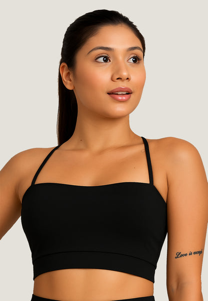 Top Cropped Fitness Alcinhas nas Costas Preto Cruzado