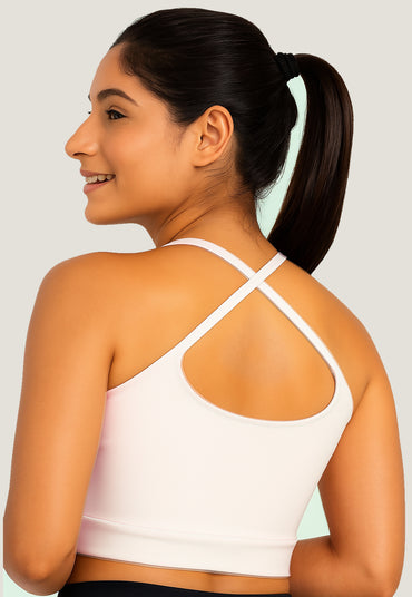 Top Cropped Fitness Alcinhas nas Costas Branco Cruzado