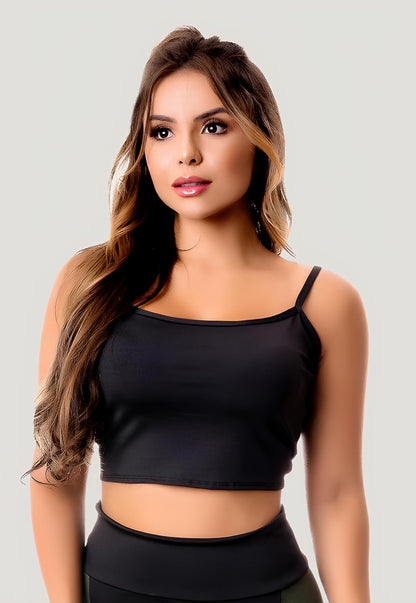 Top Cropped Fitness Alcinha Preto