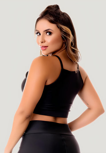 Top Cropped Fitness Alcinha Preto