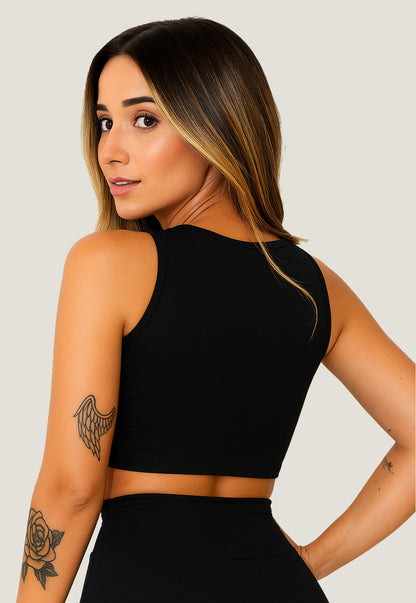 Top Cropped Fitness Regata Preto