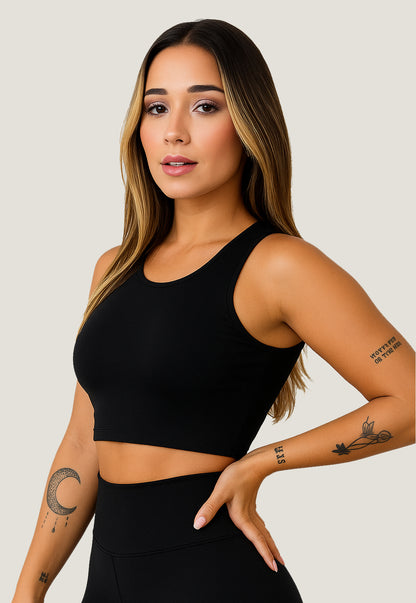 Top Cropped Fitness Regata Preto