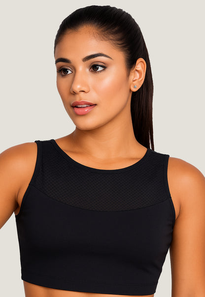 Top Cropped Fitness Detalhe Redinha Preto