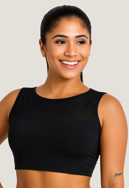 Top Cropped Fitness Detalhe Redinha Preto